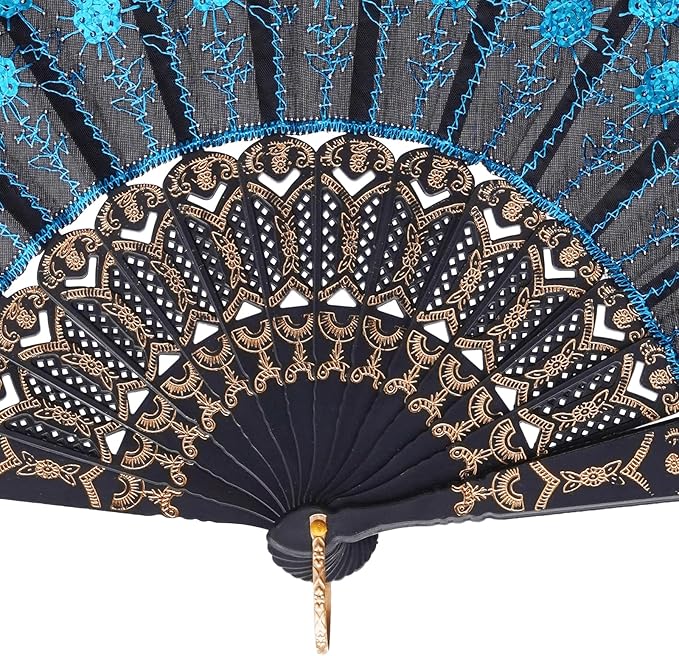 QIRMIZI 10 Pack Fabric Folding Handheld Fans, and Dancing, Light Blue - Image 5