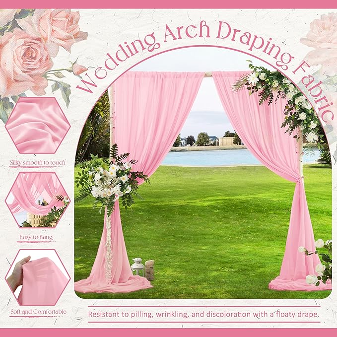 VACVELT Wedding Arch Draping Fabric Blush Pink Chiffon, 2 Panels Sheer Drapes - Image 4
