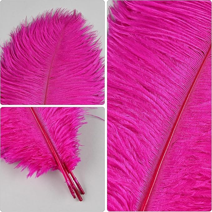 THARAHT Hot Pink Ostrich Feathers 24pcs Natural Bulk 8-10Inch 20cm-25cm - Image 3