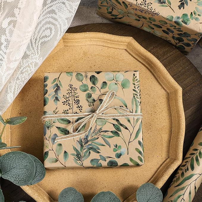 RUSPEPA Eucalyptus Leaf Gift Wrapping Paper, 17 Inches x 32.8 Feet, Mini Roll - Image 4