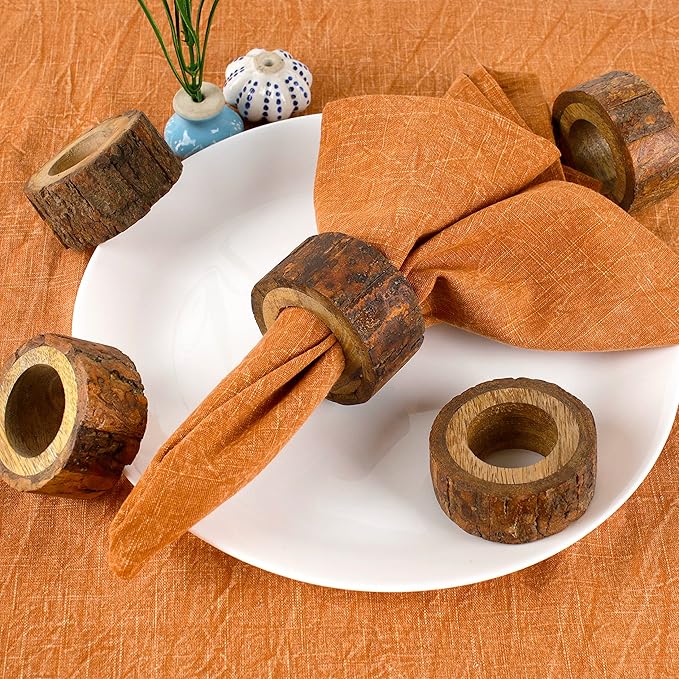 Farmhouse Rustic Wood Napkin Rings Set of 12 - Image 7
