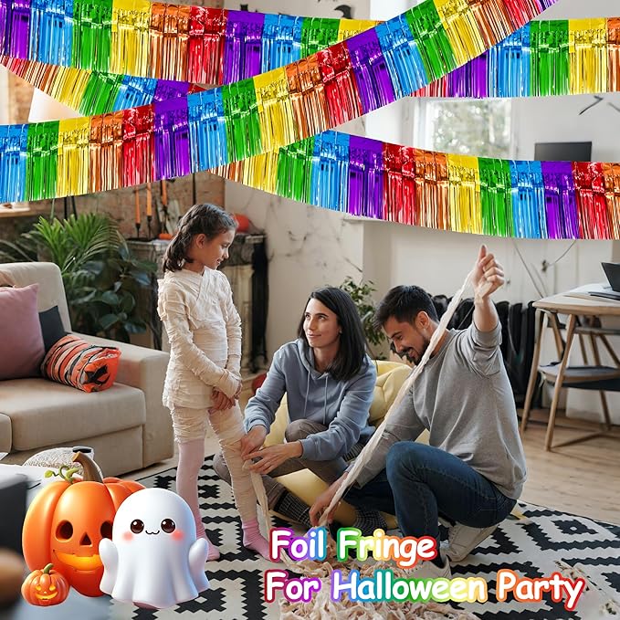 4 Pack 10 Feet Colorful Foil Fringe Garland Rainbow Tinsel Streamers Banner - Image 6