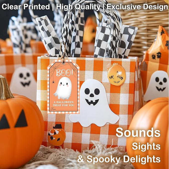 50 Pcs Halloween Tags with String, 2.1"×3.5" Boo Paper Gifts Tags, Ghost Trick - Image 5