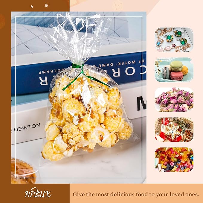 NPLUX 100 Pack Cellophane Bags Small Plastic Cookie Bag Clear Treat Bags - Image 4