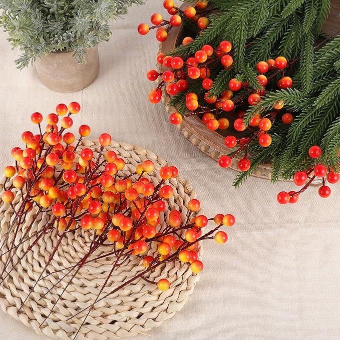 40 Pcs Artificial Berry Stems Branches, Fall Halloween Faux Holly Berries Picks - Image 5