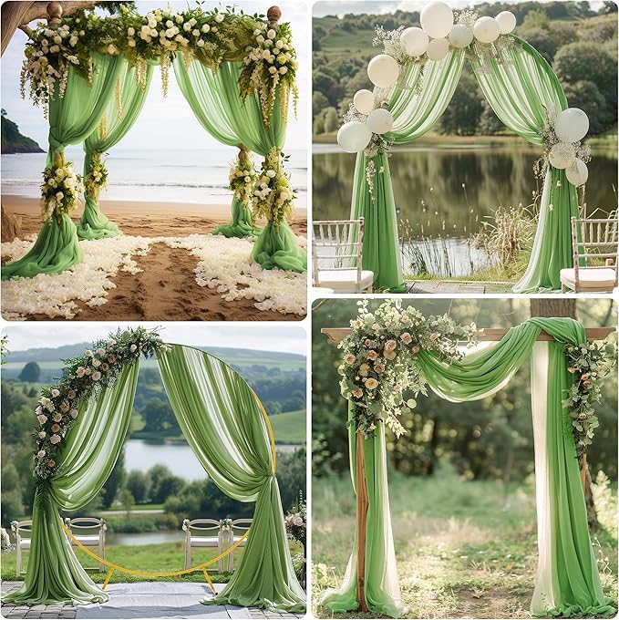 Wedding Arch Draping Fabric 4 Panels 28.7" x 20FT Sage Green Sheer Chiffon - Image 5