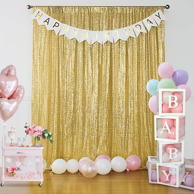 Sugargirl Gold Sequin Backdrop Curtain 2 Panels 2FTx8FT Glitter Gold Background - Image 7