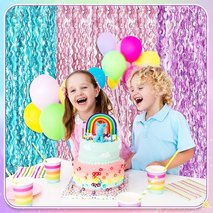 Jutom 6 Pieces 3.3 x 6.6 ft Wavy Tinsel Foil Fringe Curtains Foil Fringe - Image 5
