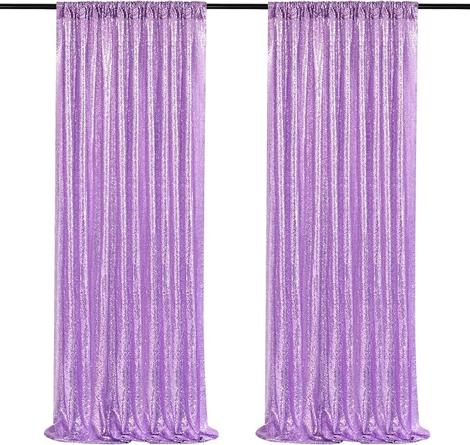 Light Purple Sequin Backdrop Curtains 2 Panels 2FTx8FT Photo Backdrop Glitter by QueenDream