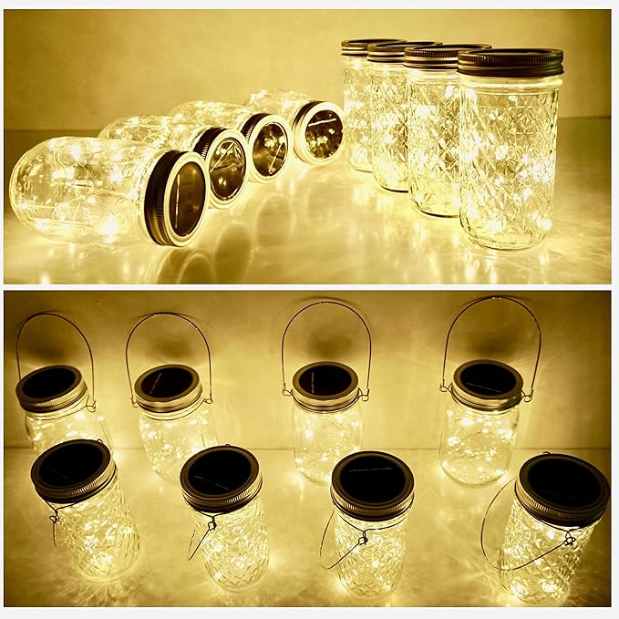 Solar Mason Jar Lid String Lights, 8 Pack 20 Led String Fairy Star Firefly Jar - Image 4