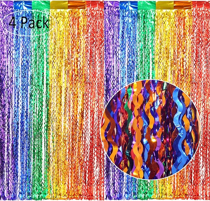 4 Pack Wavy Rainbow Foil Fringe Curtains - Image 3