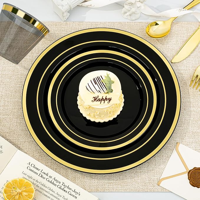 BESTVIP 350PCS Black Gold Dinnerware Set - Image 2