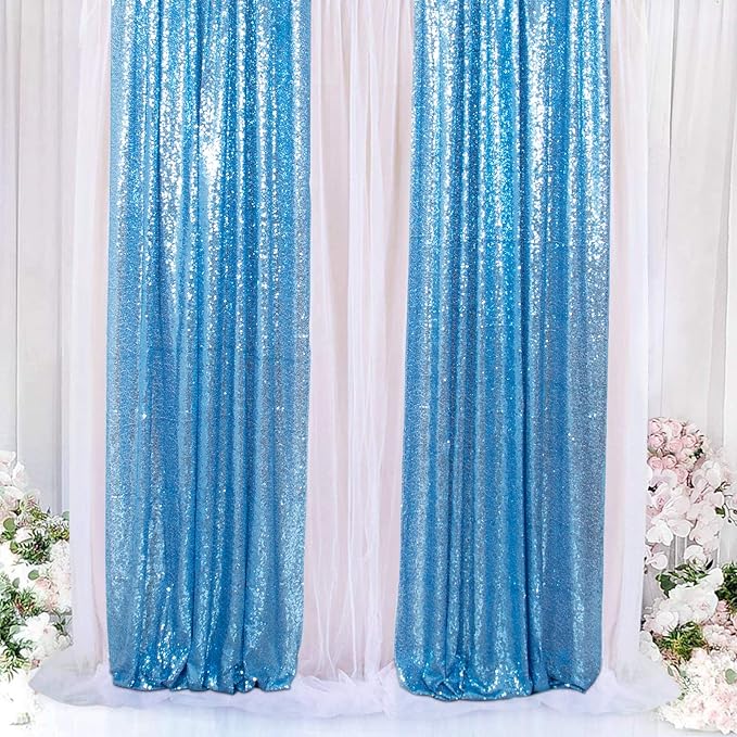 ShinyBeauty Sequin Curtains 4 Panels Baby Blue | Sparkle Photo Backdrop - Image 3