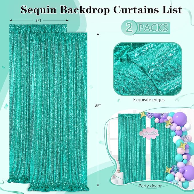 Mermaid Sequin Photo Backdrop Decor: Lake Green Glitter Background 2 Panels 2FT - Image 4