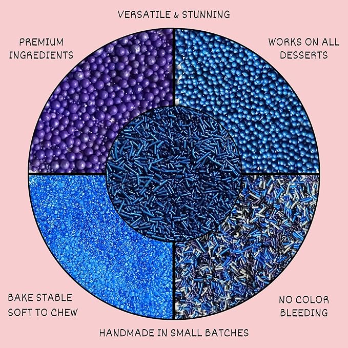 Confect Edible Cake Sprinkles – Decorating Mix | Navy & Blue Purple Pearls - Image 6