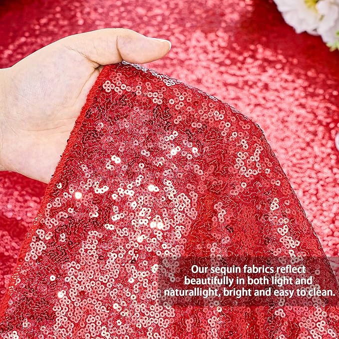 QueenDream Sequin Tablecloth 60x102 Inch Red Tablecloth Glitter Table Cloth - Image 2