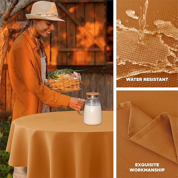 Biscaynebay Fall Tablecloth Textured Fabric Round Tablecloths 70", Bronze - Image 2