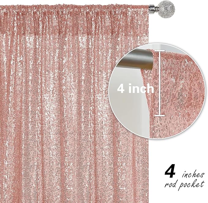 Rose Gold Sequin Backdrop Curtain 2 Pieces 2FTx8FT Glitter Photography Backdrop - Image 4