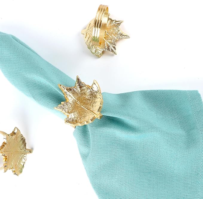 Set of 12 Gold Maple Leaf Napkin Rings - Image 2