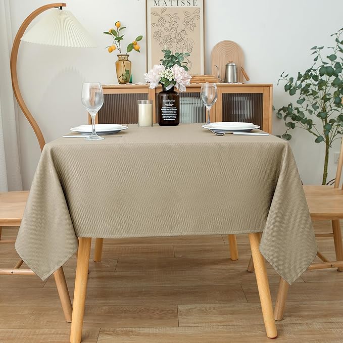 Biscaynebay Textured Fabric Square Tablecloths 90x90 Inches, Natural Water - Image 7