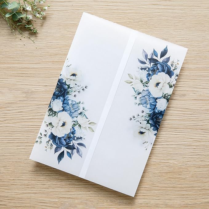 PONATIA 50PCS Vellum Jackets for 5x7 Invitation Cards- 135GSM Dusty Blue by ponatia