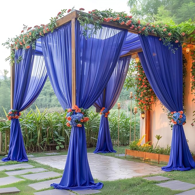 10ft x 10ft Royal Blue Backdrop Curtains, Wrinkle-Free Sheer Chiffon Fabric - Image 2
