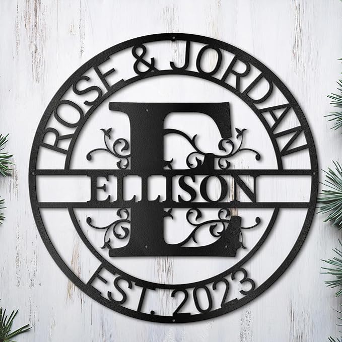 Personalized Metal Name Signs, Split Letter Monogram Wall Decor, Custom Last by Unknown
