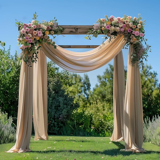 Wedding Arch Draping Fabric 6 Panels 28.7" x 20FT Nude Sheer Chiffon Backdrop - Image 2