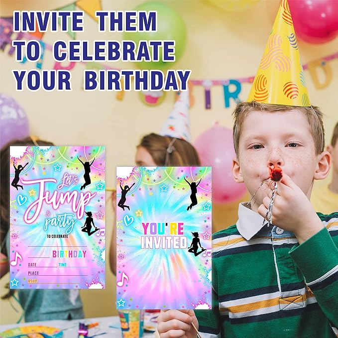 Tie Dye Trampoline Birthday Invitations, Let's Jump! Birthday Party Invite - Image 4