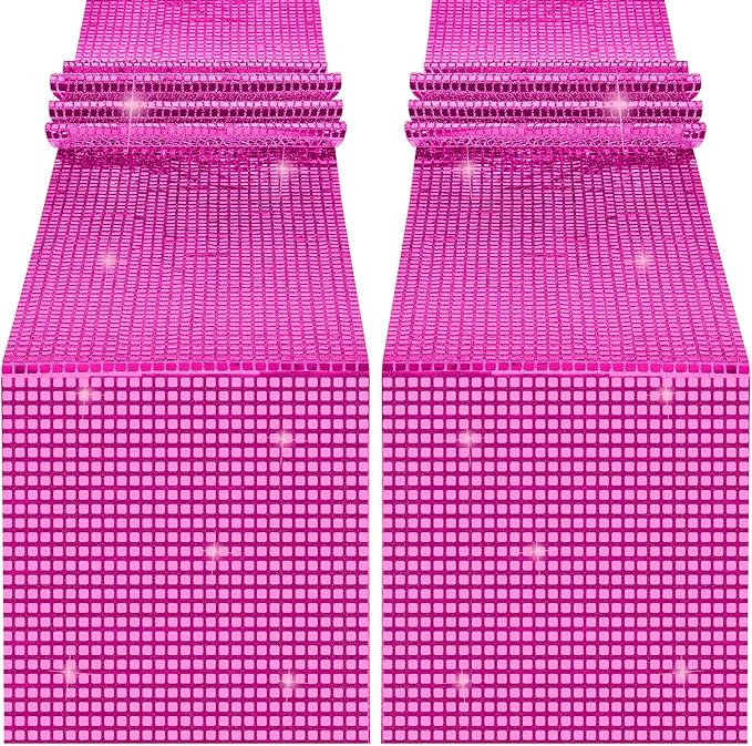 Durony 2 Pack Disco Table Runner 11 x 108 Inch Mirror Hot Pink Glitter Foil by durony