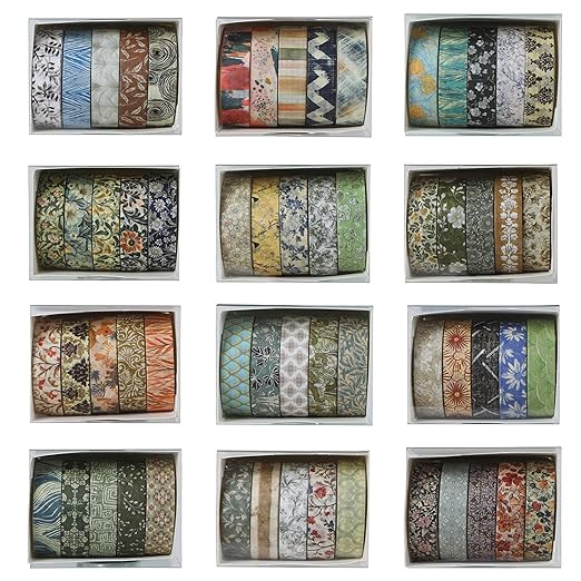 YUBBAEX 60 Rolls Value Washi Tape Pack Retro Arts Masking Tape Basic Patterns - Image 3