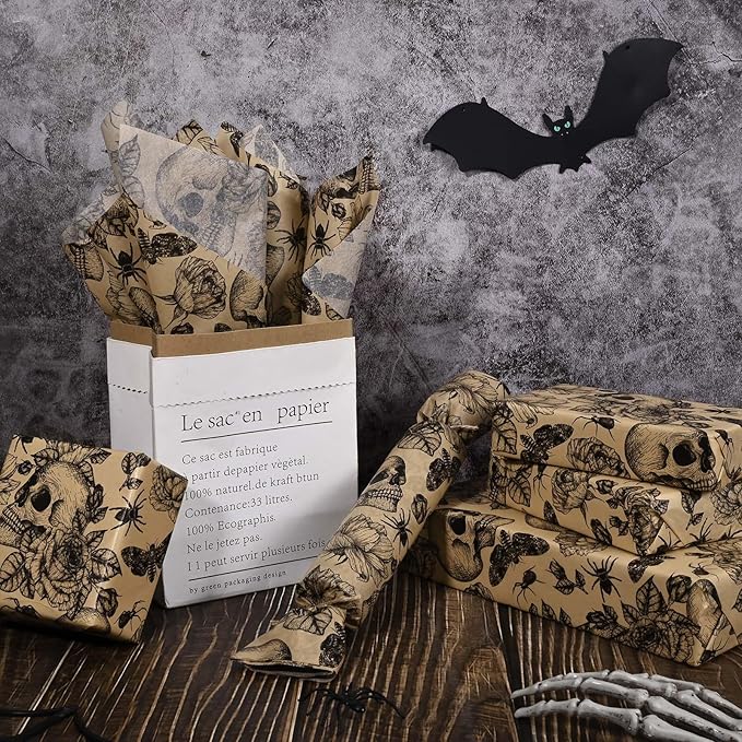 100 Sheets 20 * 14 Inches Vintage Halloween Tissue Paper Kraft Gothic Floral - Image 4