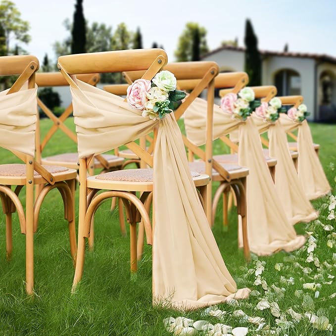 VACVELT Wedding Arch Draping Fabric Champagne Chiffon, 2 Panels Sheer Drapes 30 - Image 3