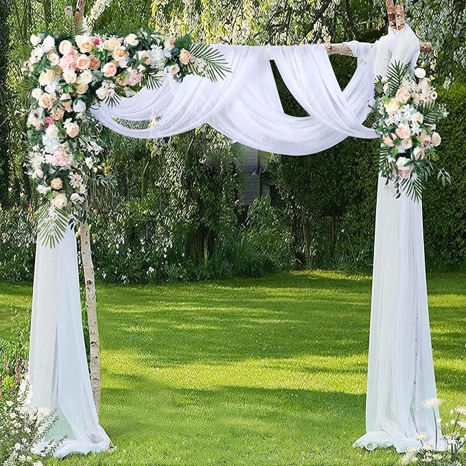 3 Panels Wedding Arch Draping Fabric White Sheer Backdrop Curtain Arch Drape - Image 3