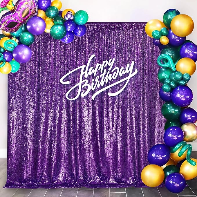 7ft x 7ft Purple Sequin Backdrop Glitter Party Backdrop Curtains Photo - Image 2