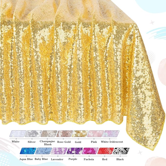 QueenDream Gold Sequin Tablecloth 60x102 Inch Sparkly Gold Wedding Tablecloth - Image 7