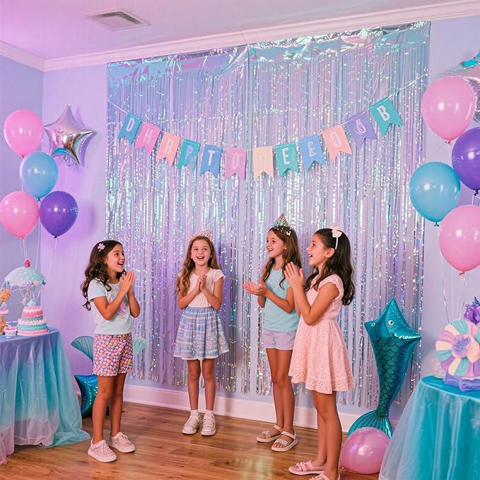 BTSD-home 4 Pack Iridescent Party Streamers Tinsel Foil Fringe Curtain - Image 7