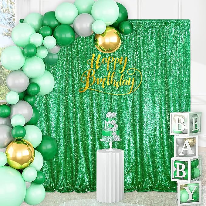 7ft x 7ft Green Sequin Backdrop Curtain Party Backdrop Curtain - Image 3