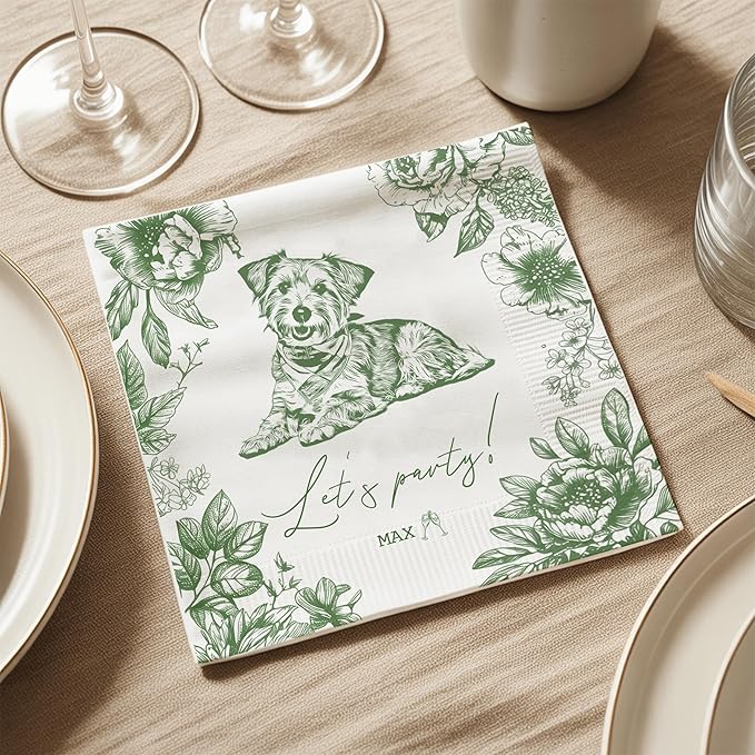 Luxury Personalized Dog Wedding Napkins, Photo Napkins - Image 6