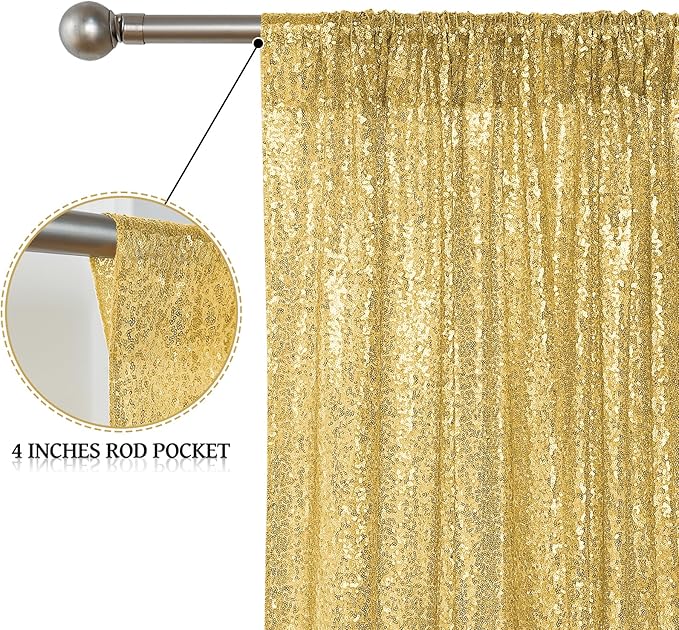 Sugargirl Gold Sequin Backdrop Curtain 4 Panels 2FTx8FT Glitter Gold Background - Image 4