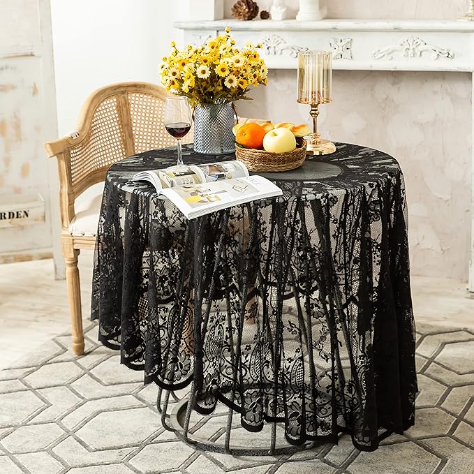 Gorgeous Round Lace Tablecloth, Vintage Floral Embroidered Table Cloths by VIRFONOR