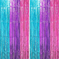 2 Pack Blue Purple Pink Foil Fringe Backdrop Curtains, Tinsel Streamers Party by Voircoloria