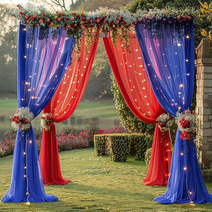 10×10ft Royal Blue Red Tulle Backdrop Curtain - Image 6