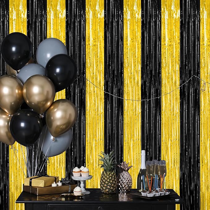 2 Pack Graduation Backdrop, 3.28 FT x 7.05 FT Black and Gold Foil Fringe - Image 5