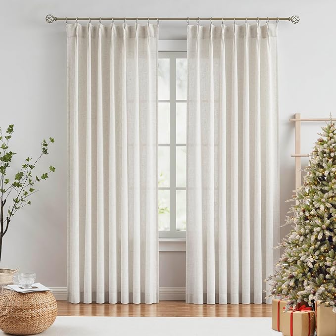 Vision Home Natural Pinch Pleated Semi Sheer Curtains Textured Linen Blended - Image 9