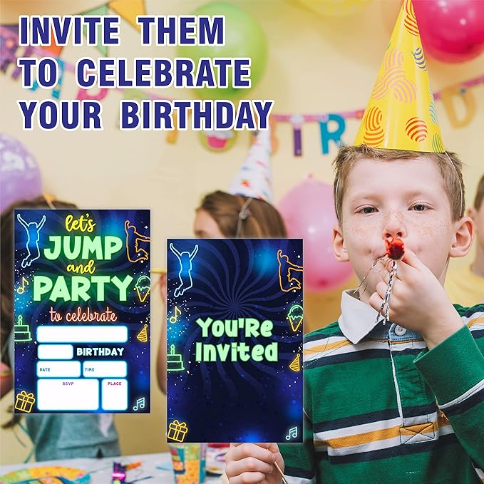 Glow Trampoline Birthday Invitations, Let's Jump & Party Birthday Invite - Image 4