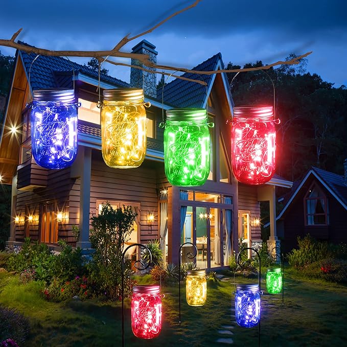 Solar Mason Jar Lights, 8 Pack 20 LED Waterproof Fairy Firefly Jar Lids String - Image 2