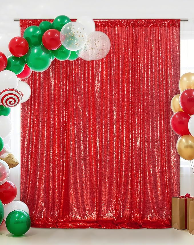 Eternal Beauty Red Sequin Backdrop, 6x8 Ft Glitter Background Curtains - Image 2