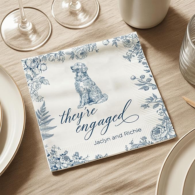 Luxury Personalized Dog Wedding Napkins, Custom Wedding Cocktail Napkins - Image 4