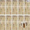 10 Pack Champagne Gold Backdrop Curtain 3.2ft x 8.2ft Metallic Tinsel Foil by Ohiyoo
